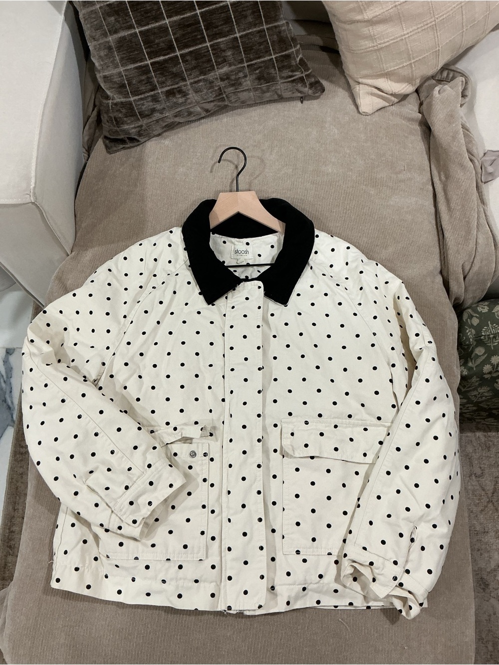 Stoosh Cream Jacket with Black Collar and Polka Dots